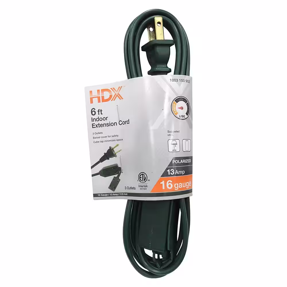 HDX 6 ft. 16/2-Gauge Green Cube Tap Extension Cord