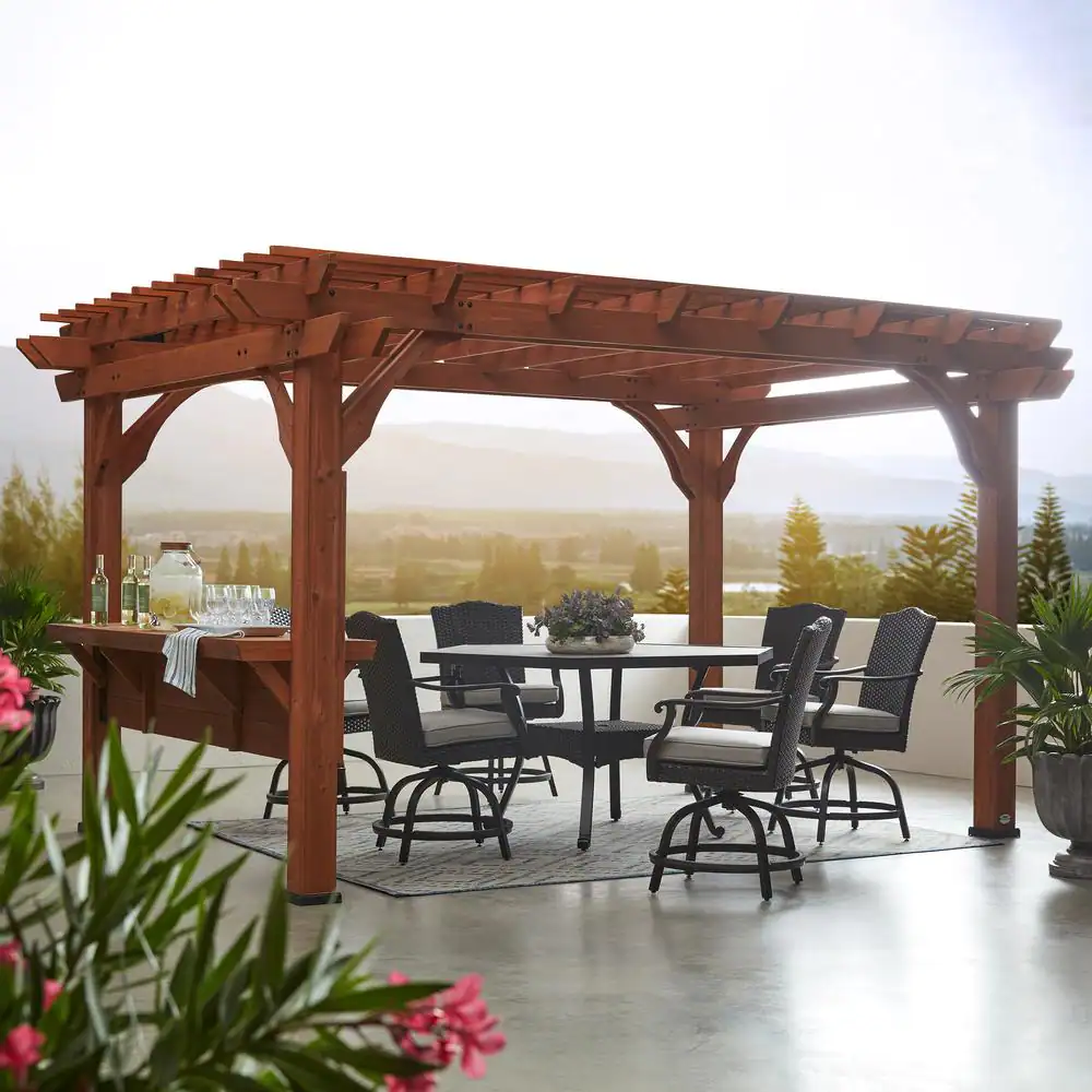 Backyard Discovery Ashland 10 ft. x 14 ft. Cedar Pergola with Bar and Electric