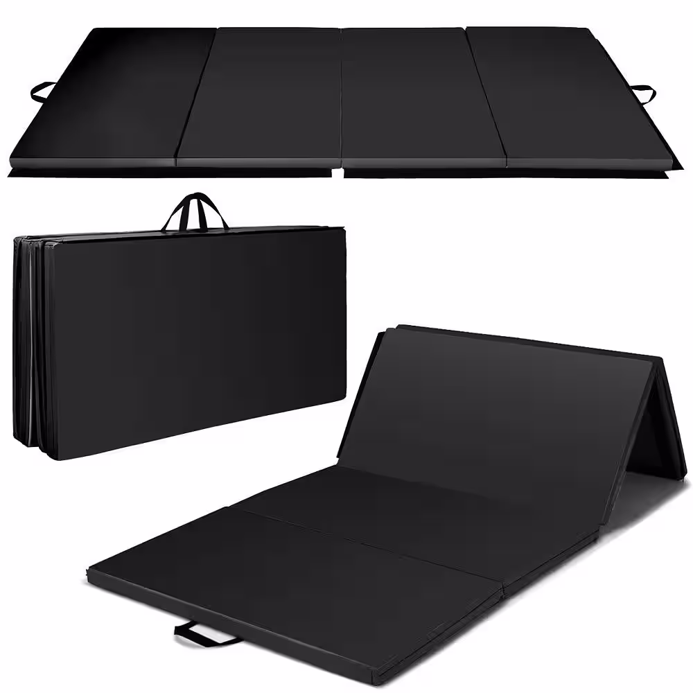 HONEY JOY Black 4 ft. x 8 ft. x 2 in. Folding Gymnastic Tumbling Mat Yoga Mat with Handles (32 sq. ft.)