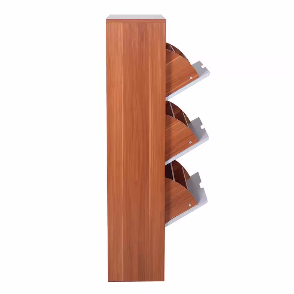 None 53.7 in. H x 24.8 in. W Brown Wood Shoe Storage Cabinet with 3 Flip Drawers