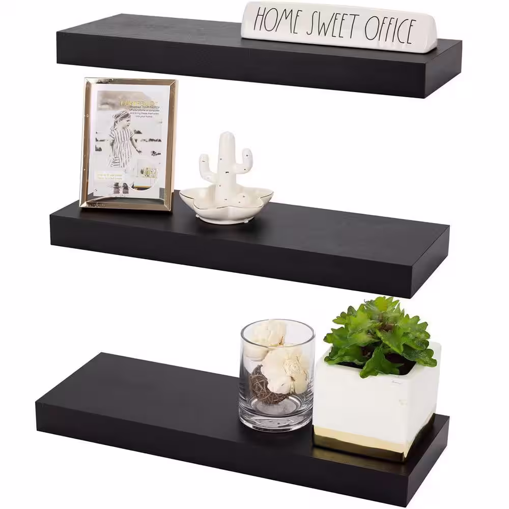 Cubilan 5.5 in. x 16.25 in. x 1.5 in. Black Wood Decorative Wall Floating Shelves