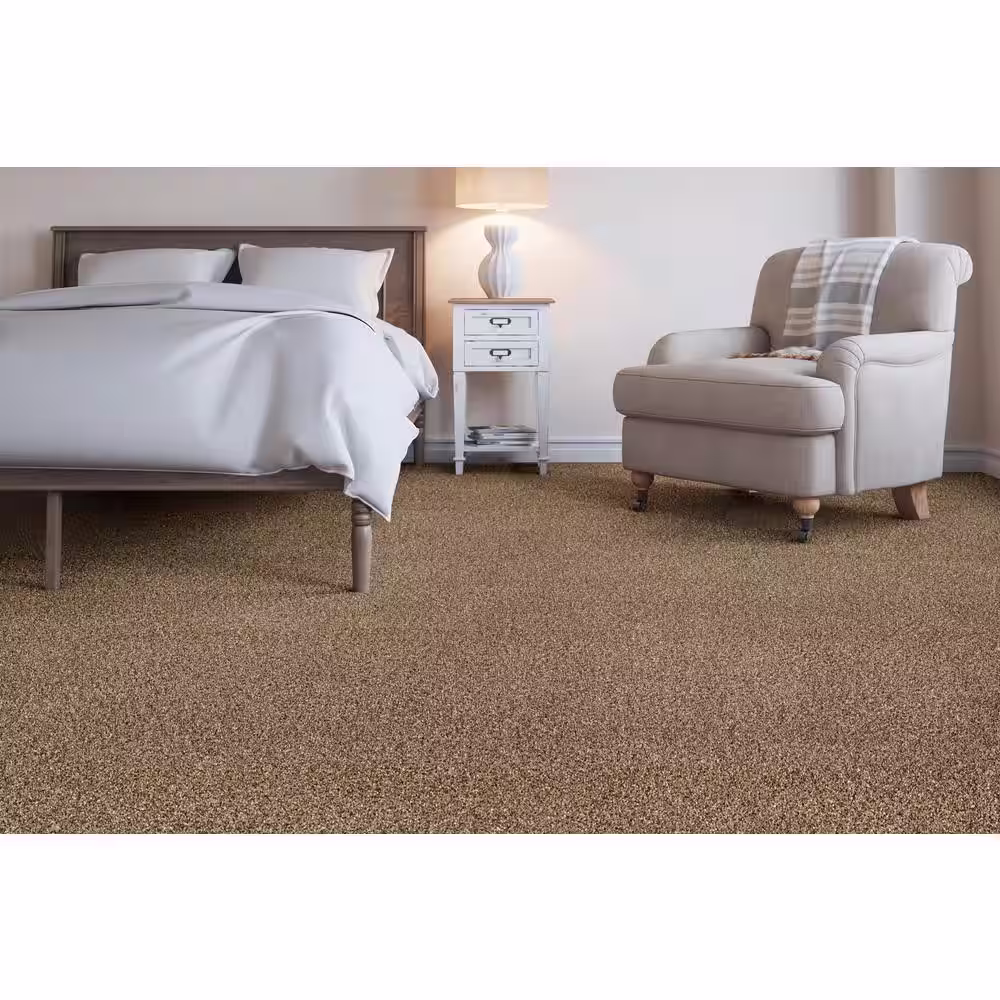 Home Decorators Collection Trendy Threads I  - Stunner - Beige 40 oz. SD Polyester Texture Installed Carpet
