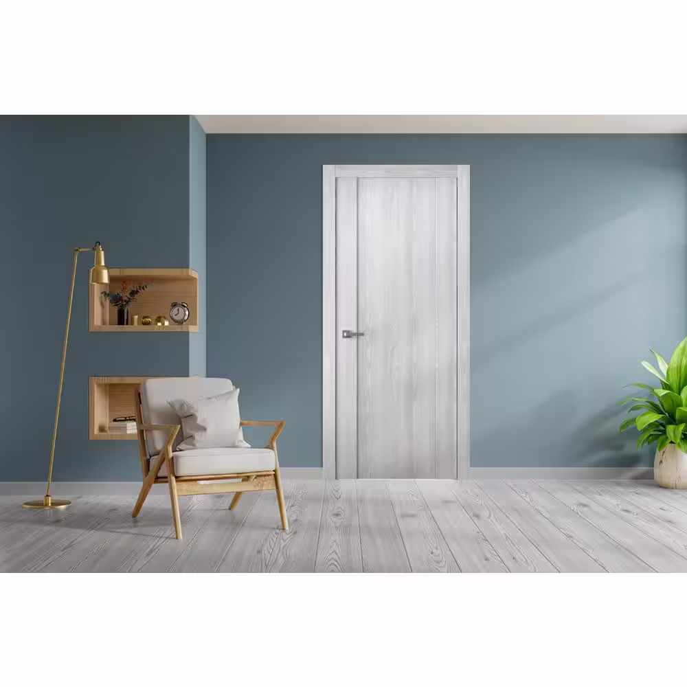 Belldinni Vona 01 18 in. W x 80 in. H x 1-3/4 in. D 1-Panel Solid Core Ribeira Ash Prefinished Wood Interior Door Slab