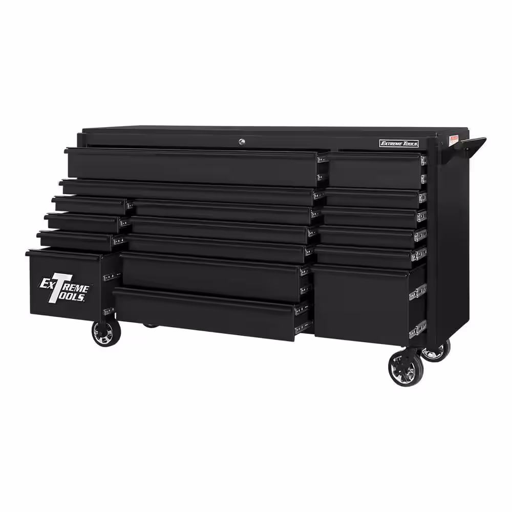 Extreme Tools DX 72 in. 17-Drawer Roller Cabinet Tool Chest in Matte Black with Black Trim