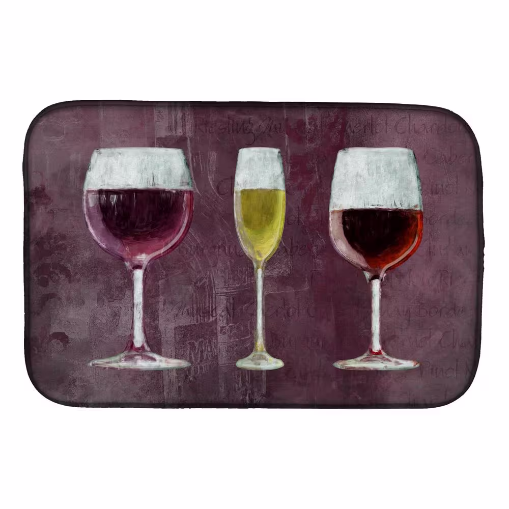 Caroline's Treasures 14 in. x 21 in. Multicolor Three Glasses of Wine Purple Dish Drying Mat