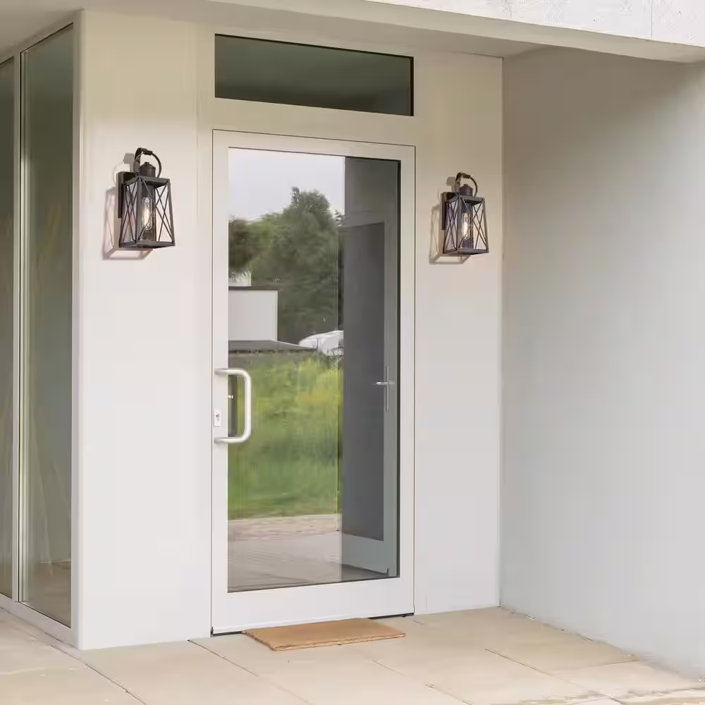 LNC Craftsman 1-Light Matte Black Outdoor Wall Lantern Sconce with Clear Seeded Glass