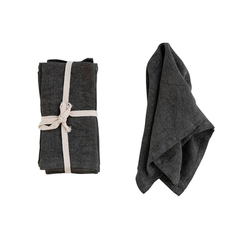 Storied Home 18 in. W x 0.25 in. H Gray Stonewashed Linen Dinner Napkins (Set of 4)