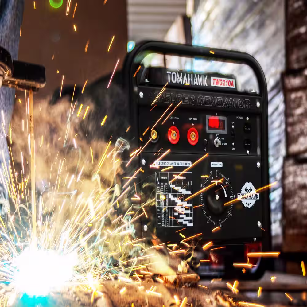Tomahawk Power 210 Amp DC Multi Process MMA TIG Stick Welder Generator w/ 15 HP 2,000-Watt Electric Start Inverter Engine Driven Welder