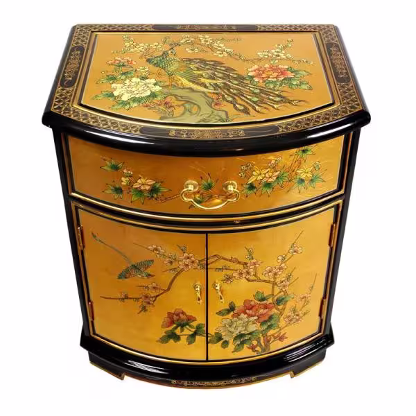 Oriental Furniture 24 in. H x 20 in. W Gold Wood Shoe Storage Cabinet