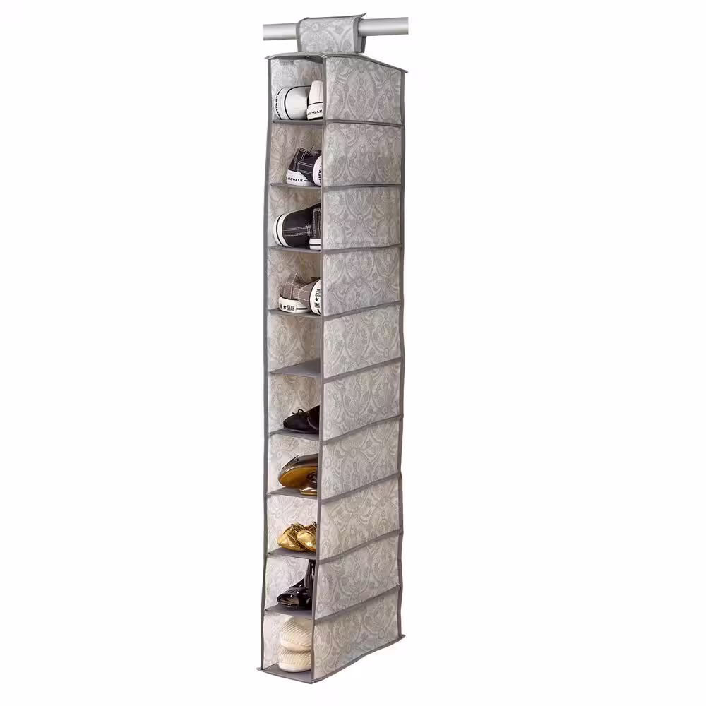 Laura Ashley 47 in. H 10-Pair 10-Tier Gray Polypropylene Shoe Rack