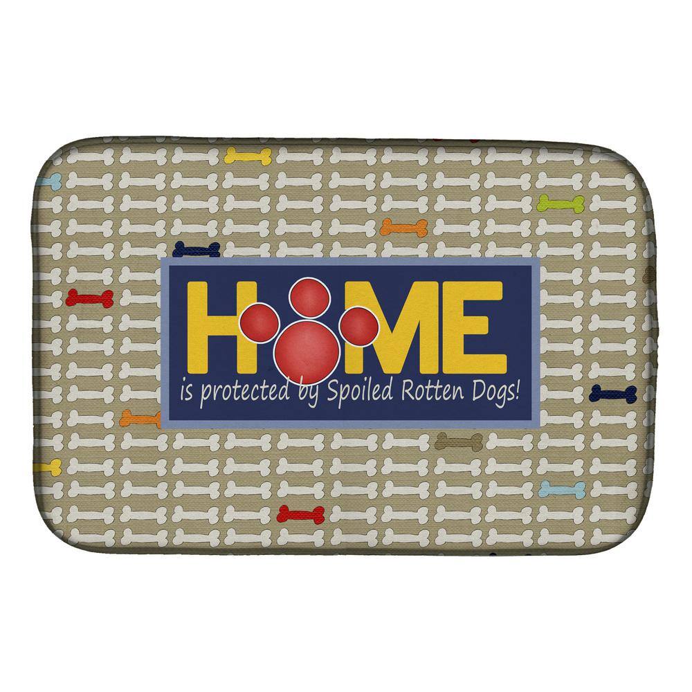 Caroline's Treasures 14 in. x 21 in. Multi-Color Home is Protected by Spoiled Rotten Dogs Dish Drying Mat