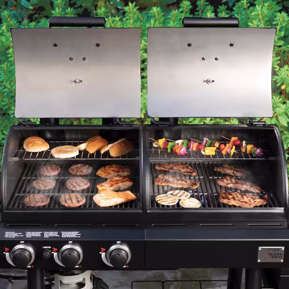 Char-Griller Texas Trio 4-Burner Dual Fuel Grill with Smoker in Black