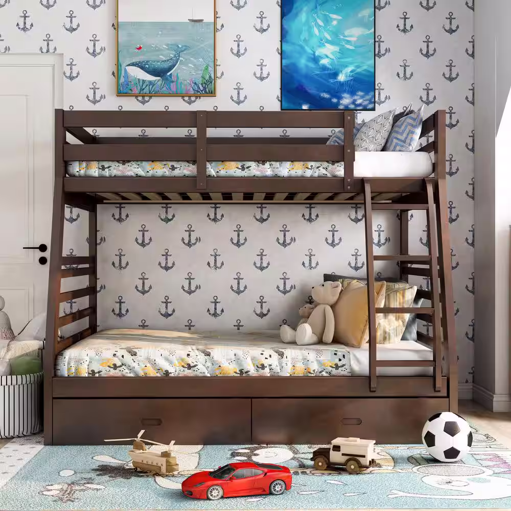 Furniture of America Daxter Dark Walnut Twin Over Full Bunk Bed with Drawers