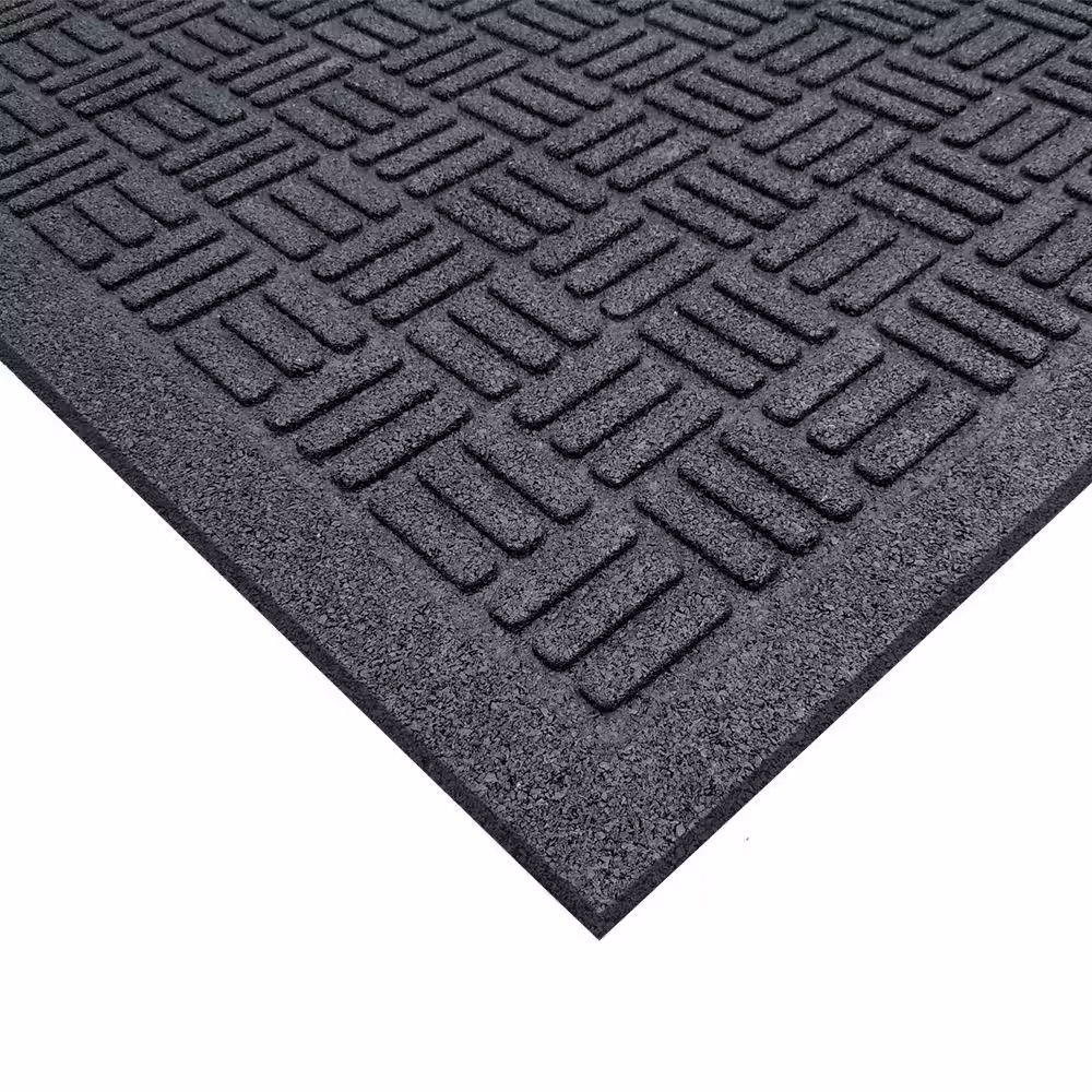 None 24 in. x 36 in. Black Recycled Rubber Commercial Door Mat
