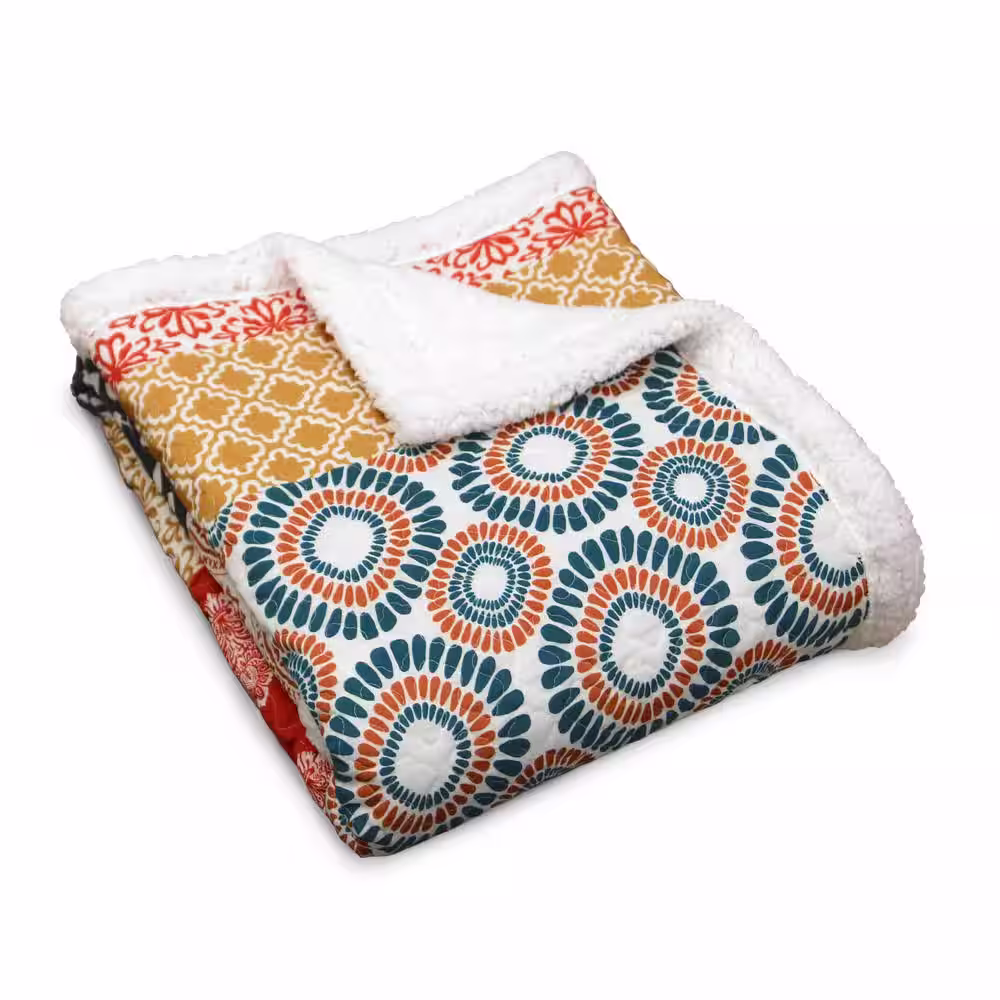 Lush Decor Bohemian Turq/Orange Sherpa Stripe Throw