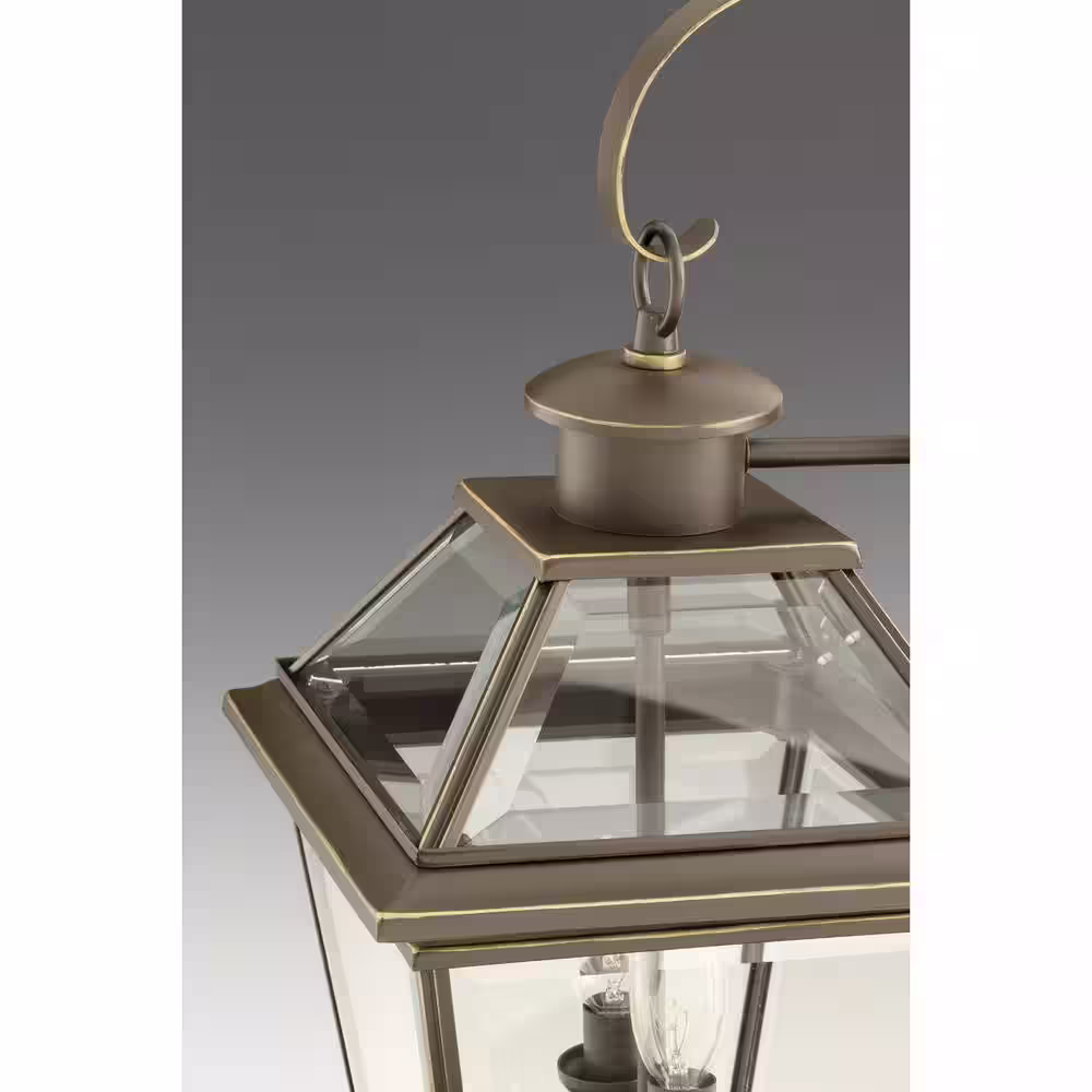 Progress Lighting Burlington Collection 2-Light Antique Bronze Clear Beveled Glass New Traditional Outdoor Hanging Lantern Light