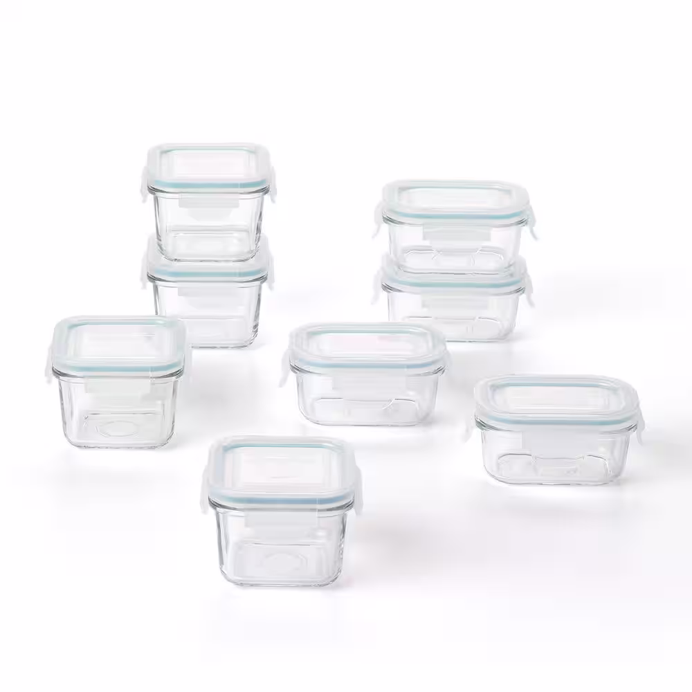 Glasslock Mini 5 and 7-Ounce Tempered Glass 8-Pieces Food Storage Container Set,