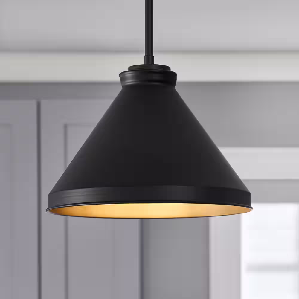 None 2-1/4 in. Large Matte Black Metal Cone Pendant Light Shade