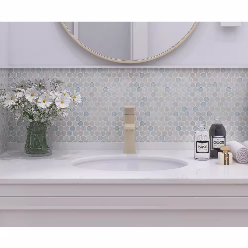 ANDOVA Polka Retro Tan, Blue, Gray 11-5/8 in. x 12-7/8 in. Textured Round Glass and Stone Mosaic Tile (5.2 sq. ft./Case)