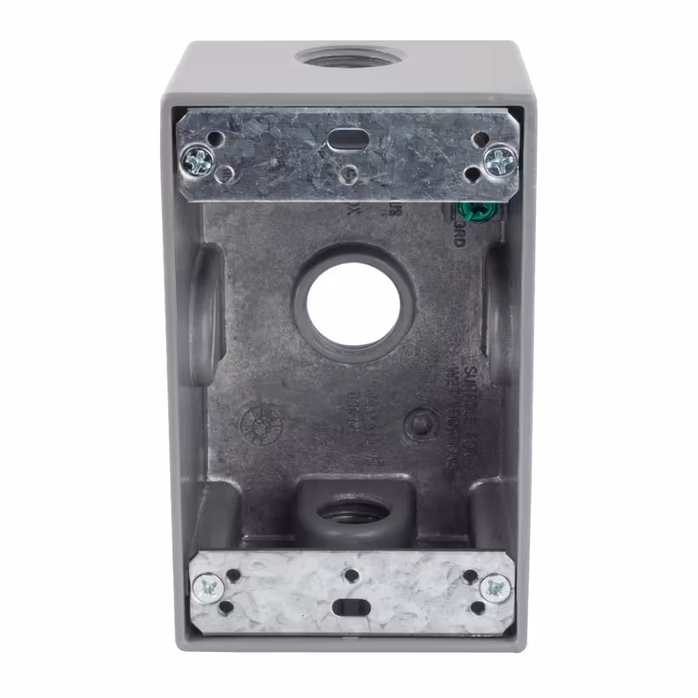 Commercial Electric 1-Gang Metallic Weatherproof Box with (5) 1/2 in. Holes, Gray