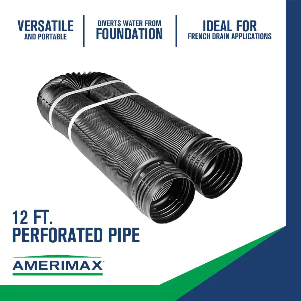 Amerimax Home Products FLEX Drain 4 in. x 12 ft. Black Copolymer Perforated Drain Pipe