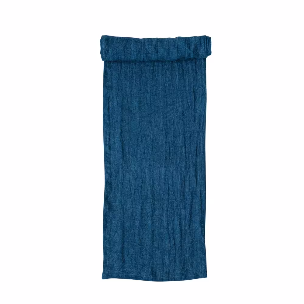 Storied Home 14 in. W x 108 in. L Denim Blue Solid Stonewashed Linen Table Runner