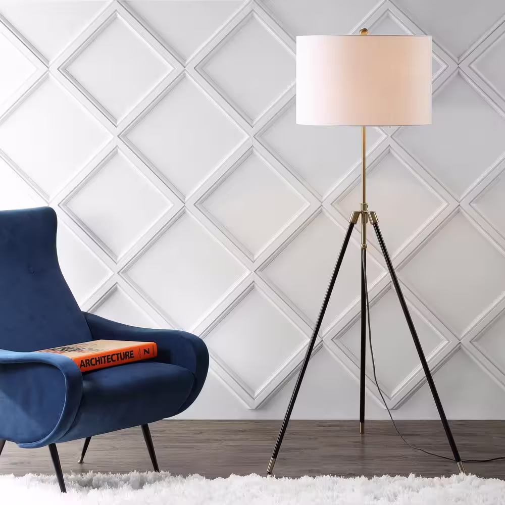 JONATHAN Y Lucius 67 in. Black/Brass Adjustable Metal LED Floor Lamp