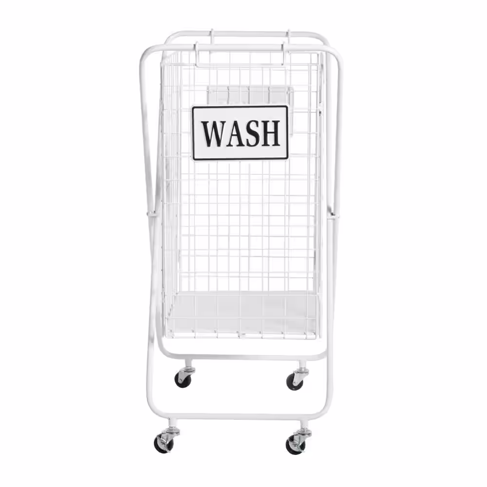 Litton Lane 32 in. White Metal Farmhouse Storage Basket
