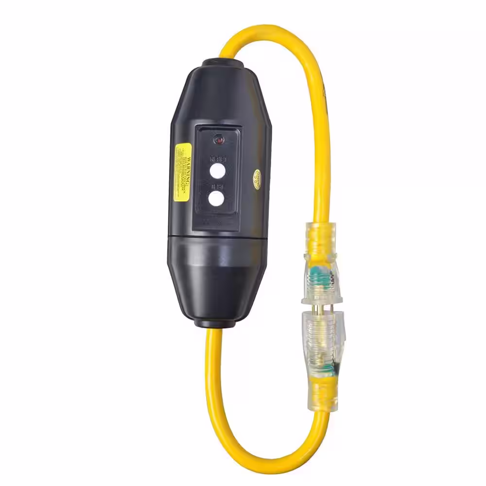Yellow Jacket 2 ft. 12/3 SJTW In-Line GFCI Heavy-Duty Cord with Power Light Plug