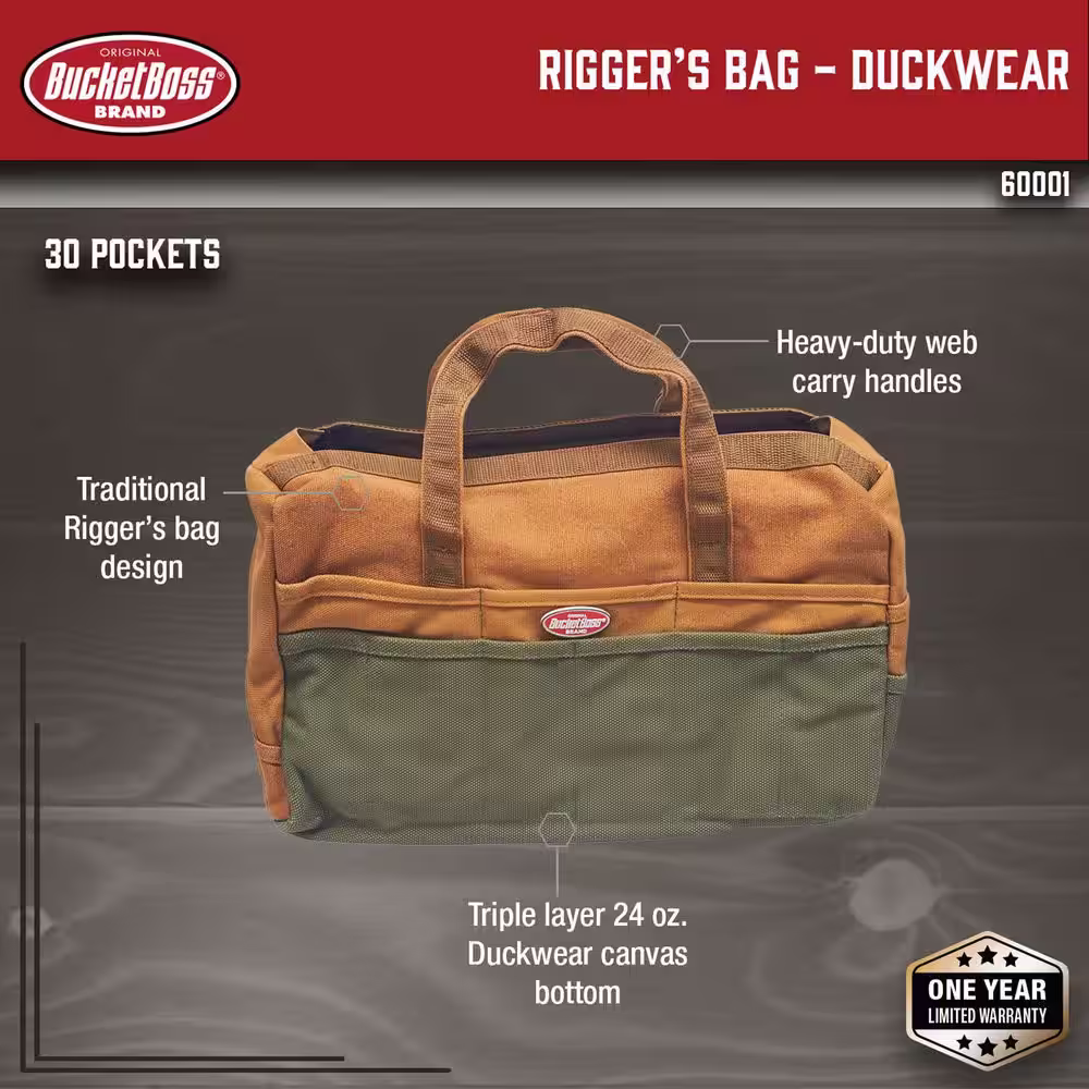 BUCKET BOSS 17 in. Rigger's Tool Storage Canvas Tool Bag with 30 Pockets
