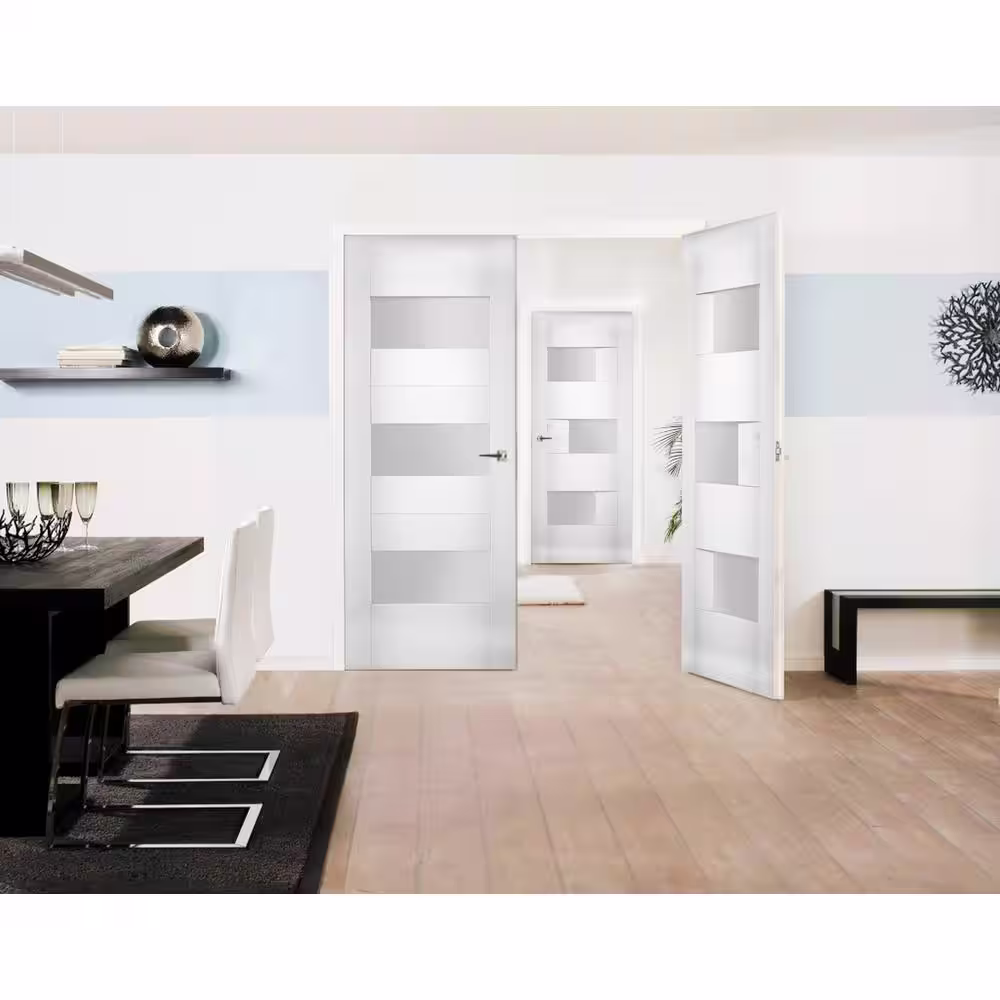 VDOMDOORS 48 in. x 80 in. Single Panel White Finished Pine Wood Sliding Door with Hardware