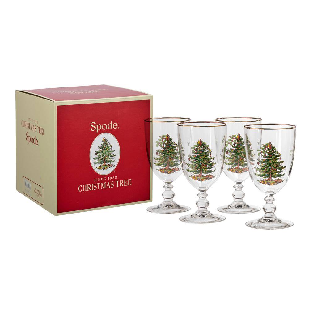 None 4-Piece Christmas Tree Glass Pedestal Goblet Set
