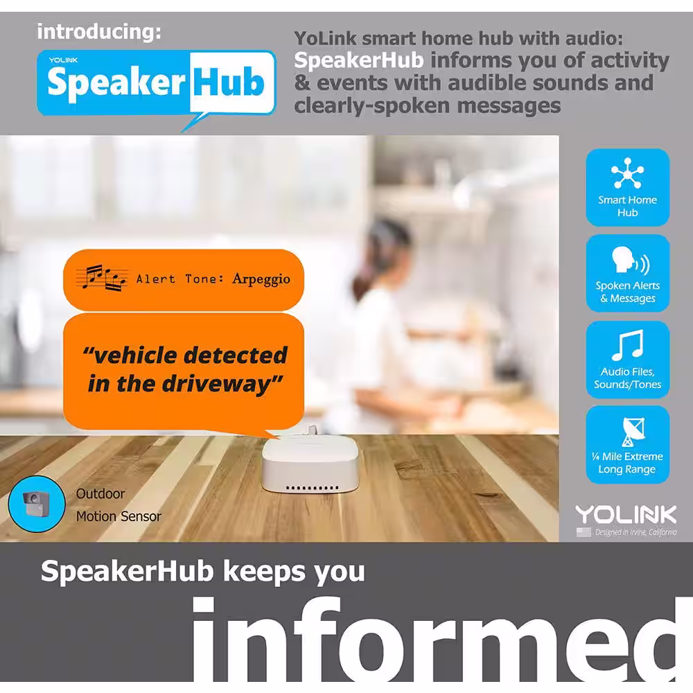 YoLink Smart Home Speaker Hub, Plays Tones/Alarms and Your Text-to-Speech Custom Messages, Voice Announcements