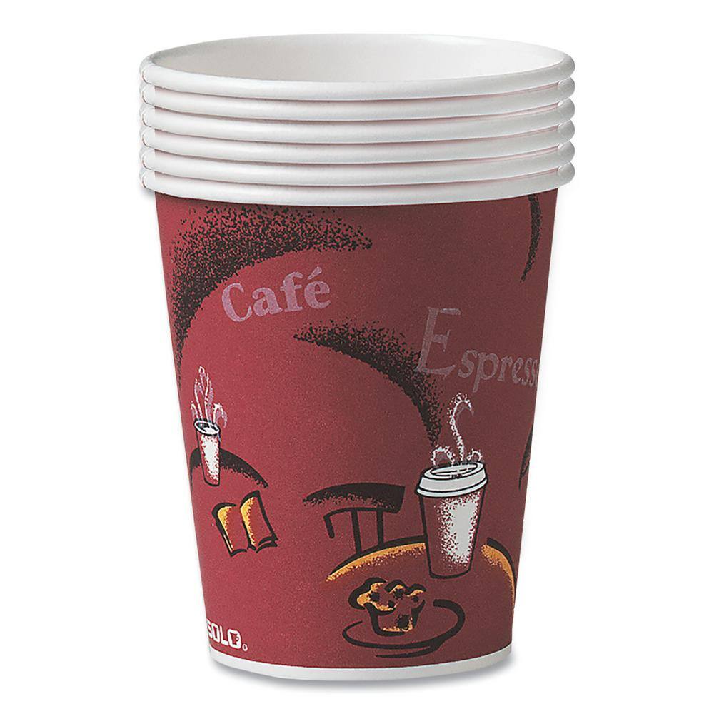 DART Solo 8 oz. Maroon Disposable Paper Cups, Hot Drinks, Bistro Design, 500/Carton