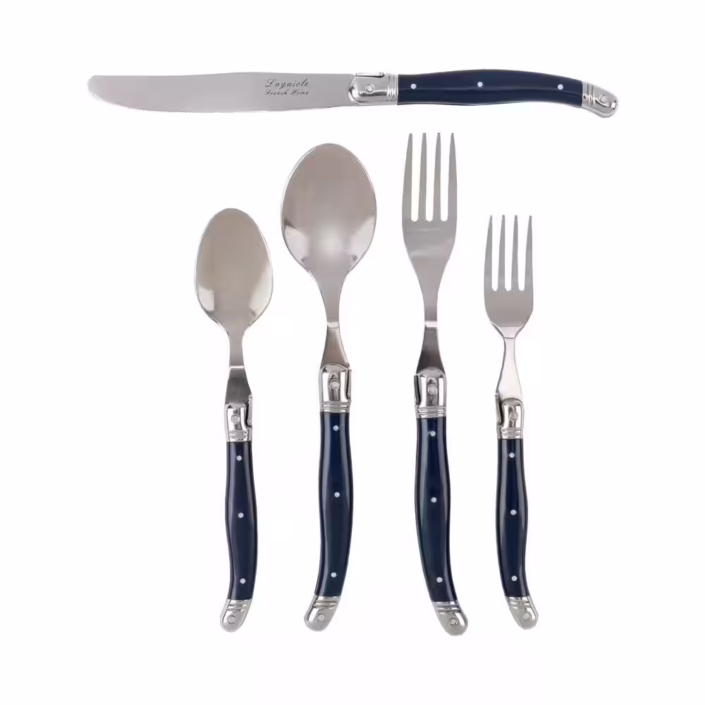 None French Home Laguiole 20-Piece Navy Blue Stainless Steel Flatware Set (Service for 4)