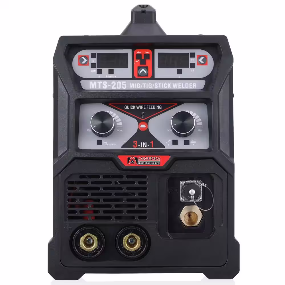 AM AMICO ELECTRIC 205 Amp MIG Wire Feed/Flux Core/TIG Torch/Stick Arc Welder, Weld Aluminum with 2T/4T 110-Volt/230-Volt Welding
