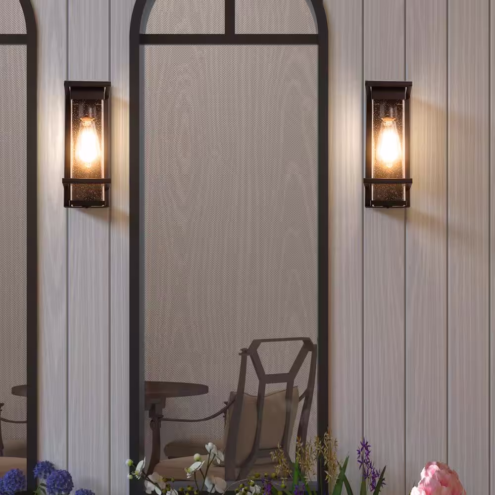 Maxax Montpelier 11.69 in. H Black Hardwired Outdoor Wall Lantern Sconce with Dusk to Dawn (Set of 2)