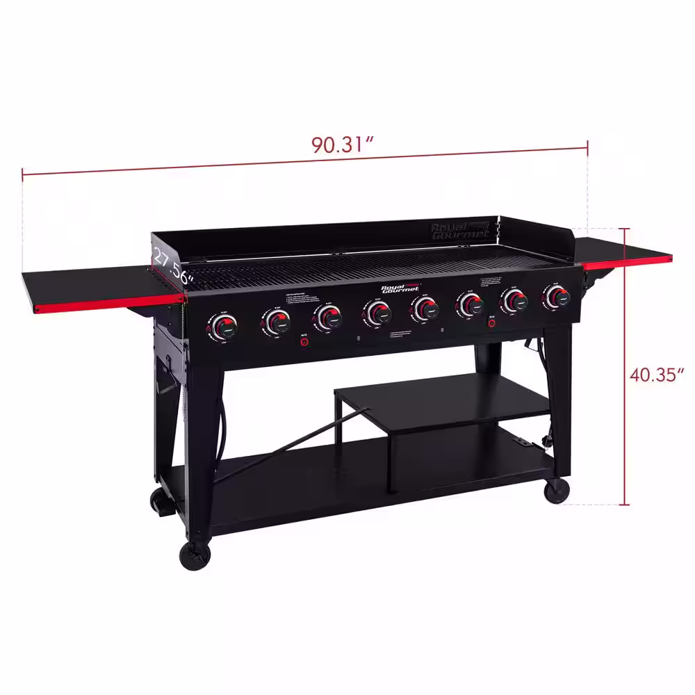 Royal Gourmet 8-Burner Event Propane Gas Grill with 2 Folding Side Tables in Black