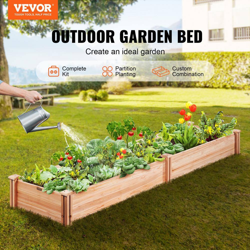 VEVOR Raised Garden Bed 8 ft. x 2 ft. x 1 ft. Wooden Planter Box with Open Base Outdoor Planting Boxes