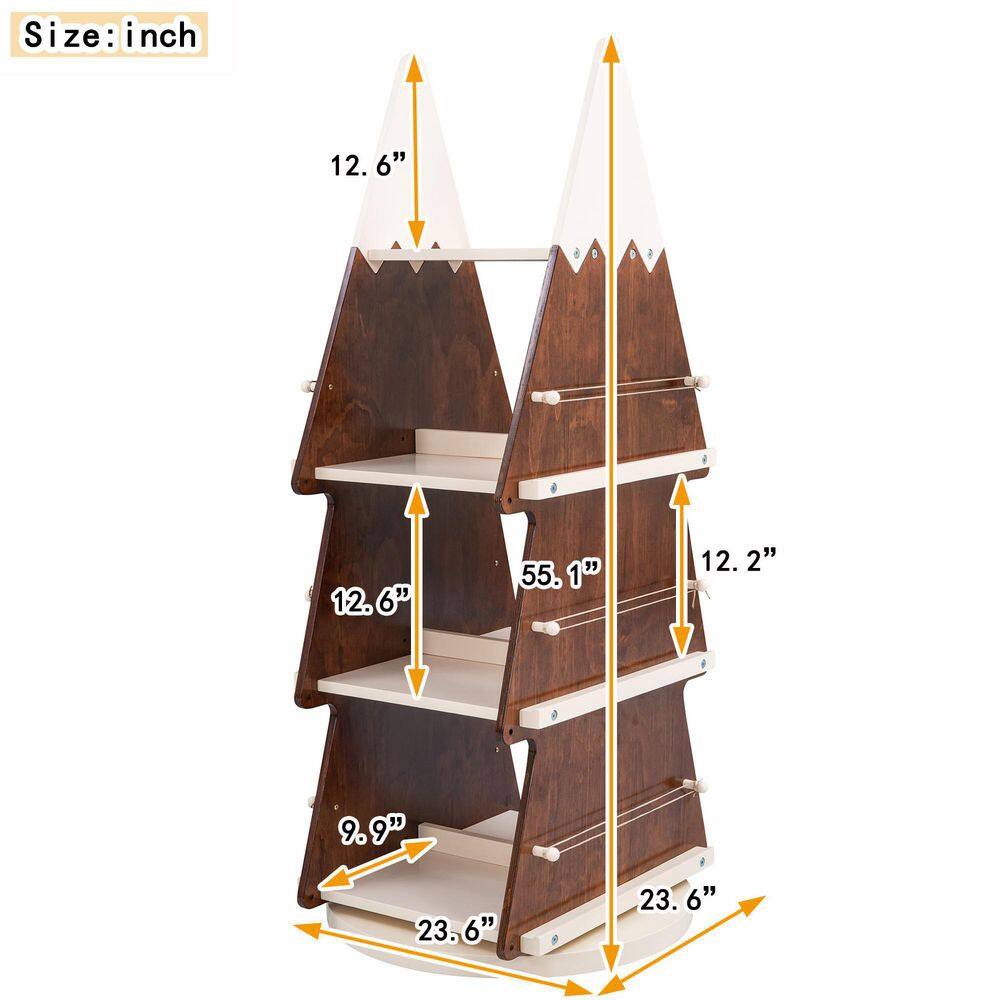 Harper & Bright Designs 23.6in. in. Wide Walnut 4 Shelf Christmas Rotating Wooden Bookcase