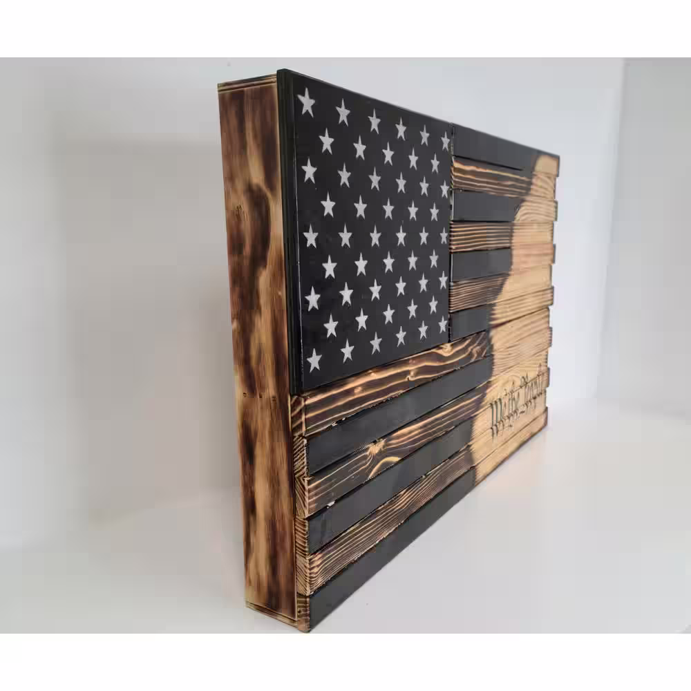 American Furniture Classics Large American Hybrid Flag Burnished with We The People Logo Wall Hanging Gun Concealment with 2 Secret Compartments