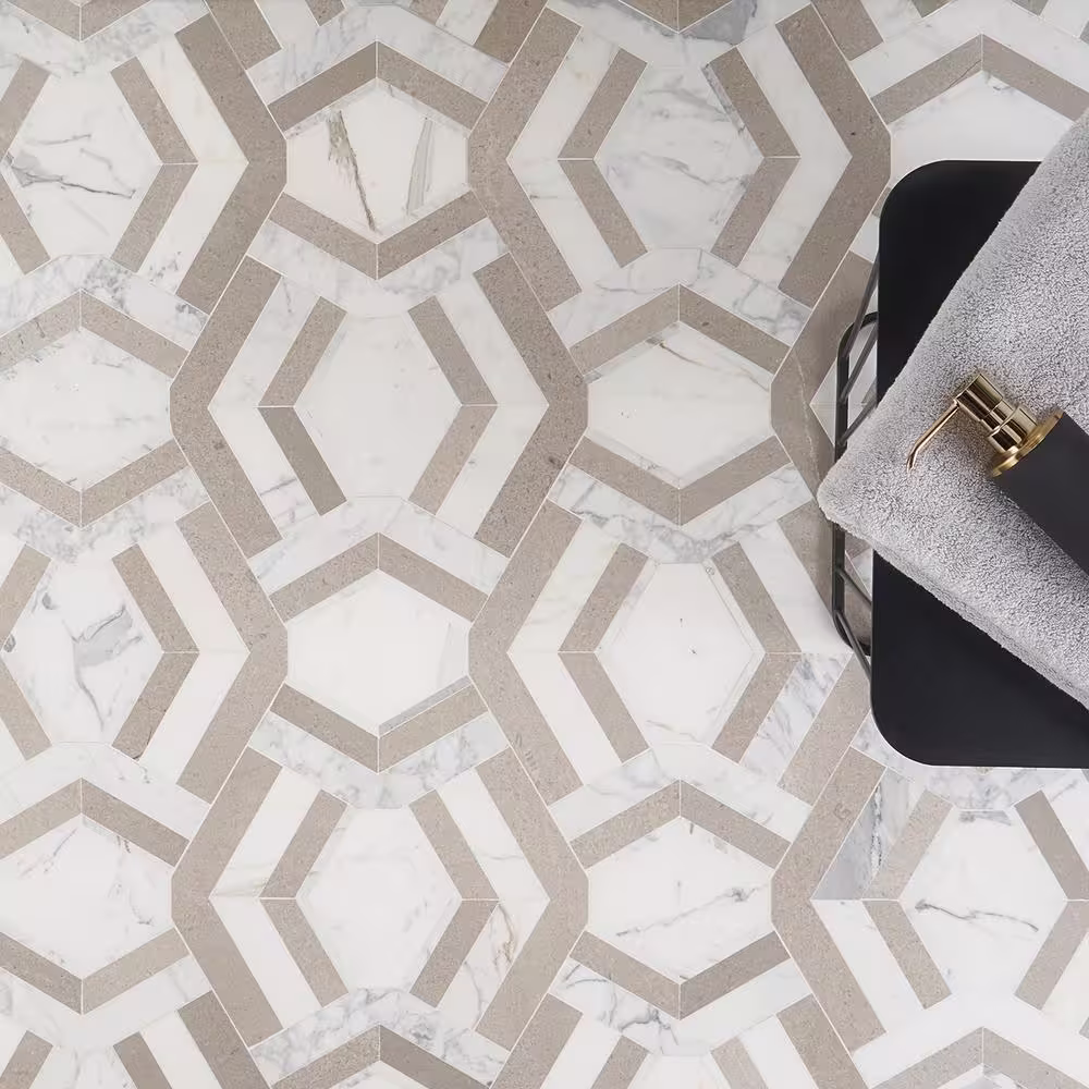 Ivy Hill Tile Tenor Cream 18 in. x 11 in. Polished Marble Mosaic Tile (1.37 sq. ft./Sheet)
