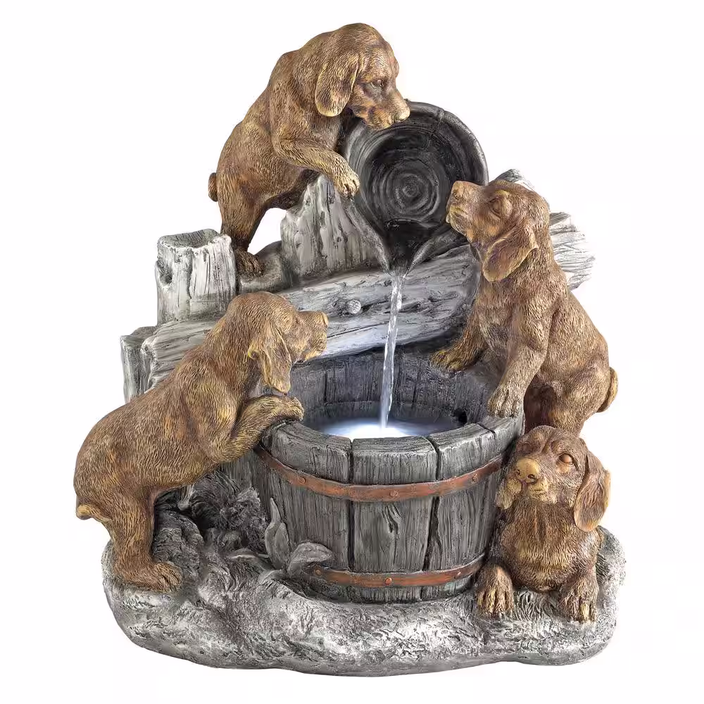 Design Toscano Puppy Pail Pour Stone Bonded Resin Garden Fountain
