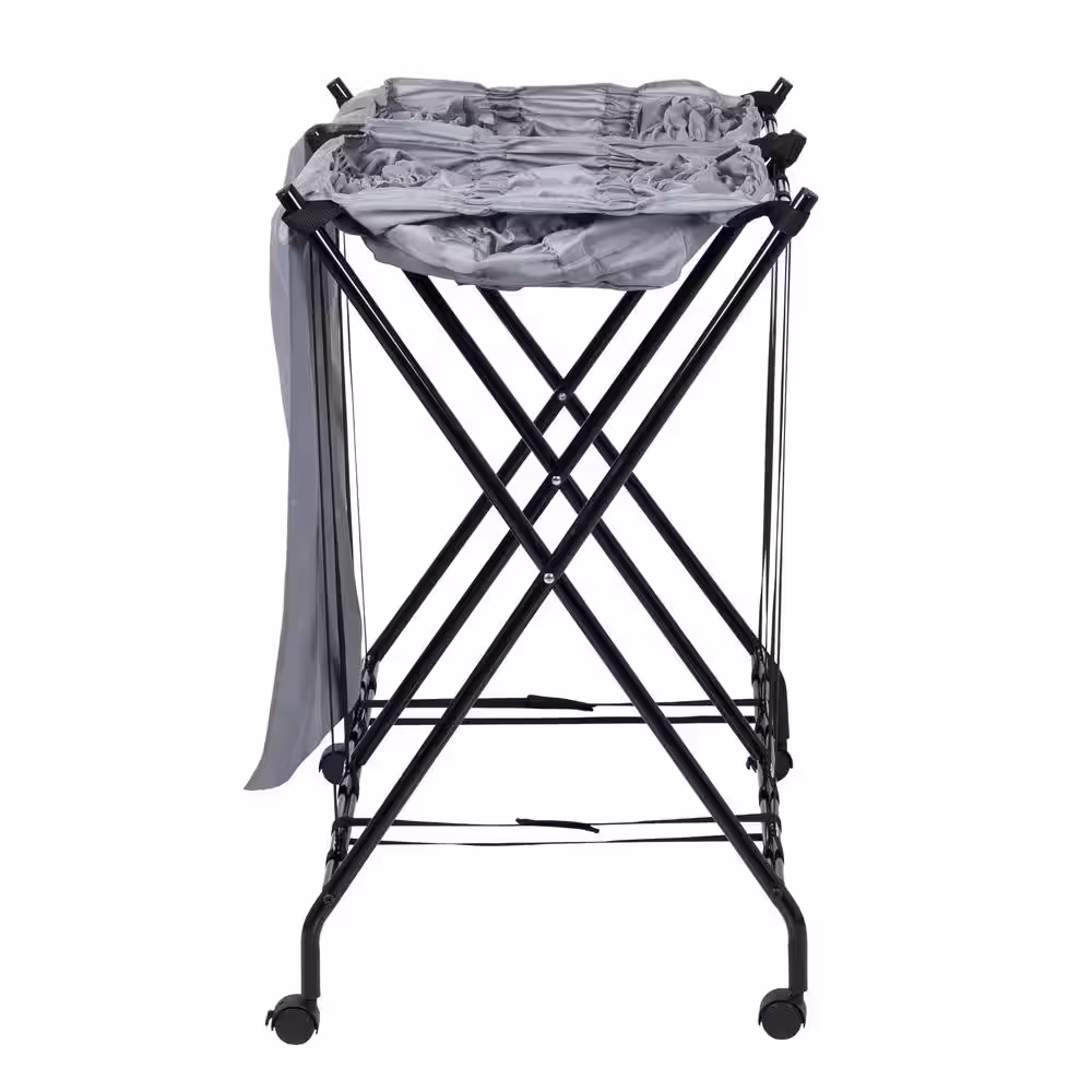 Honey-Can-Do Black/Gray Double Folding No Bend Laundry Hamper with Wheels