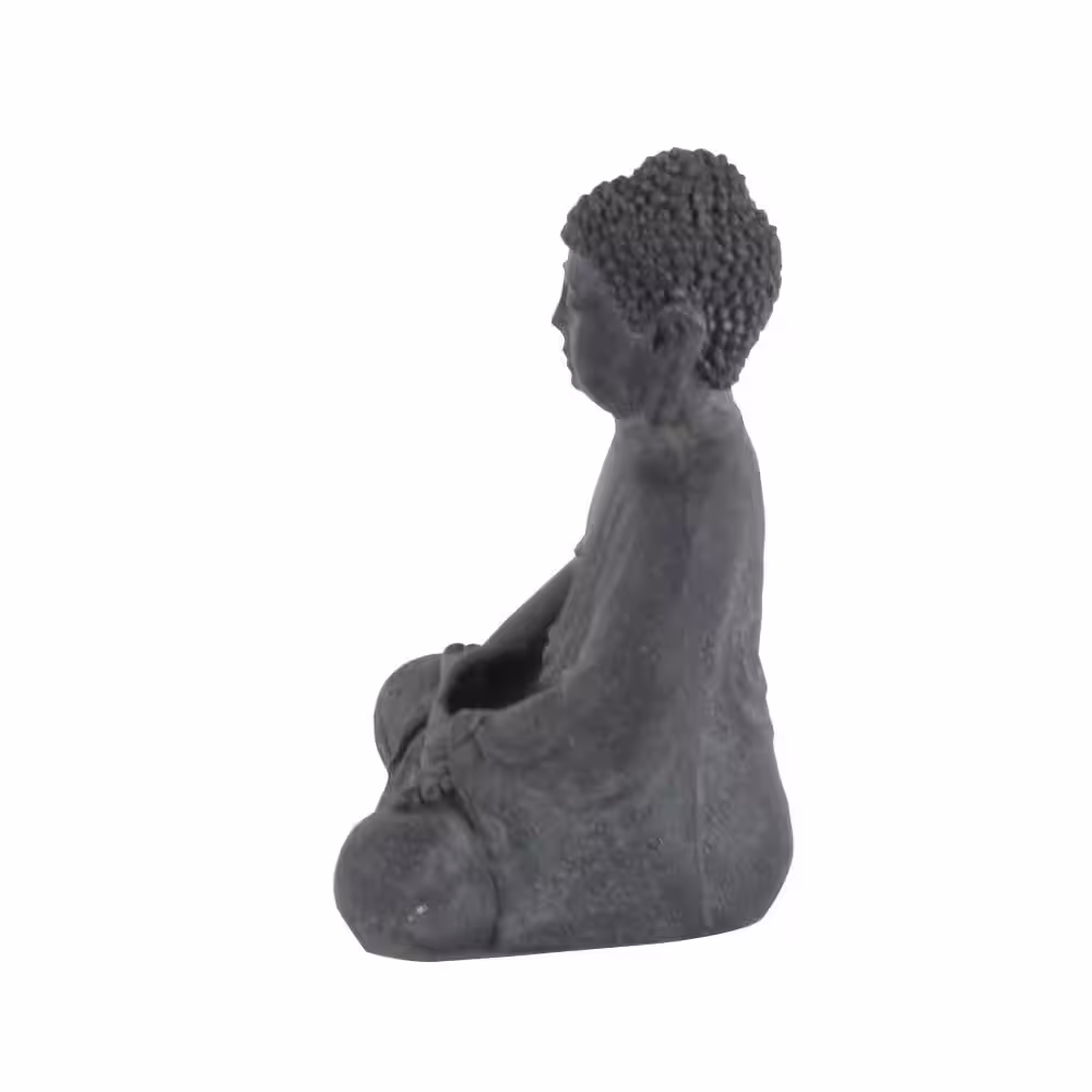 CosmoLiving by Cosmopolitan Gray Ceramic Meditating Buddha Sculpture with Engraved Carvings and Relief Detailing