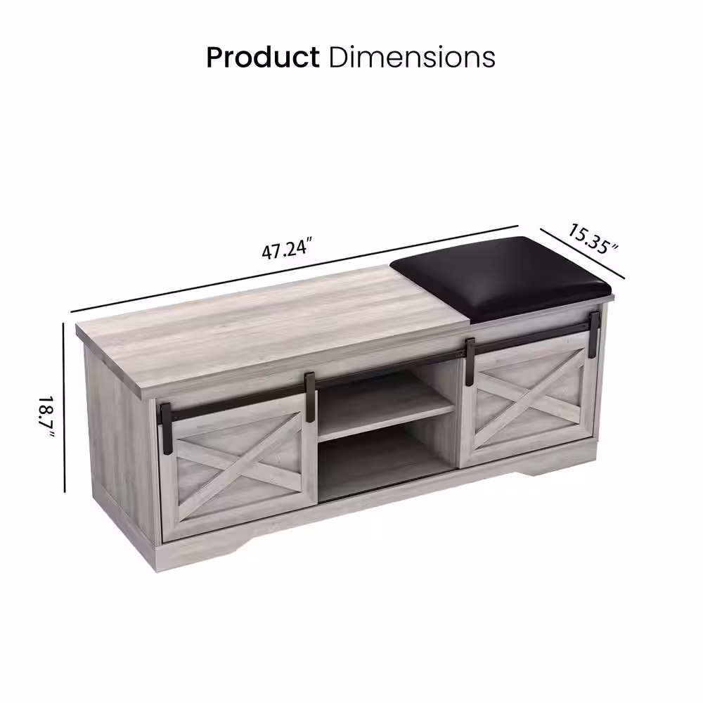 None Lindi 18.7 in. H x 47.24 in. W Particle Board Shoe Storage Bench in Antique Gray