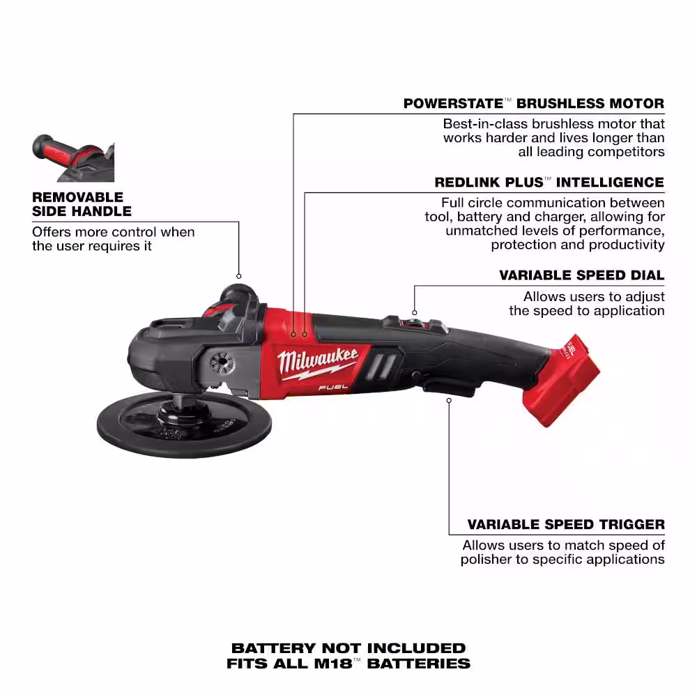 Milwaukee M18 FUEL 18V Lithium-Ion Brushless Cordless 7 in. Variable Speed Polisher (Tool-Only)