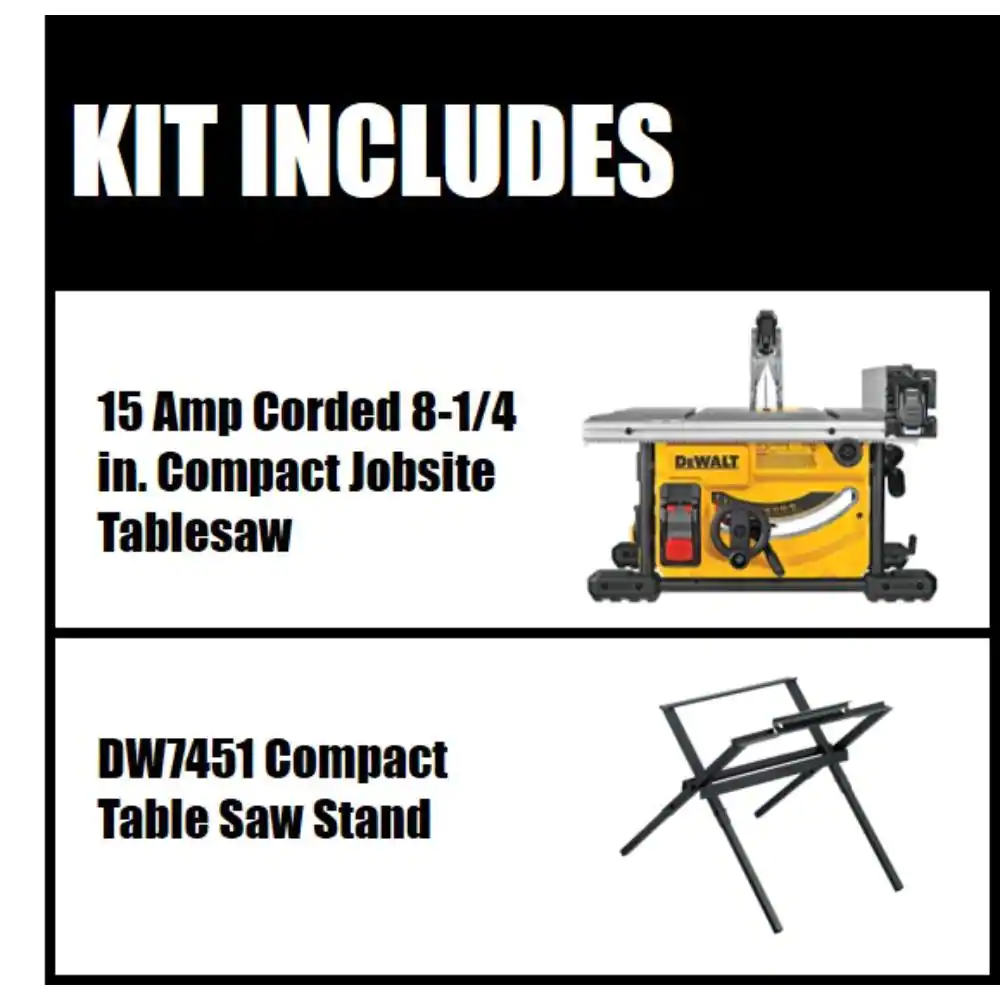 DEWALT 15 Amp Corded 8-1/4 in. Compact Jobsite Tablesaw with Compact Table Saw Stand