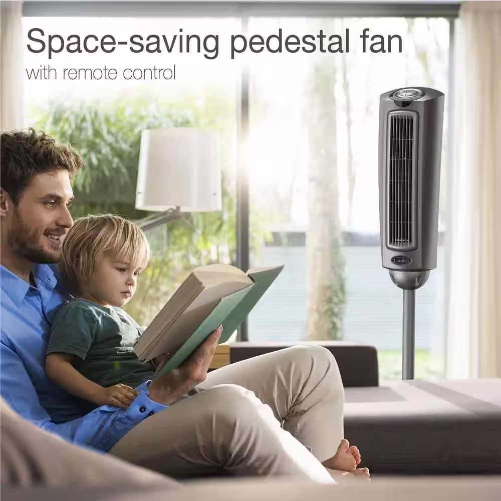Lasko 52 in. Space-Saving Pedestal Fan with Remote Control