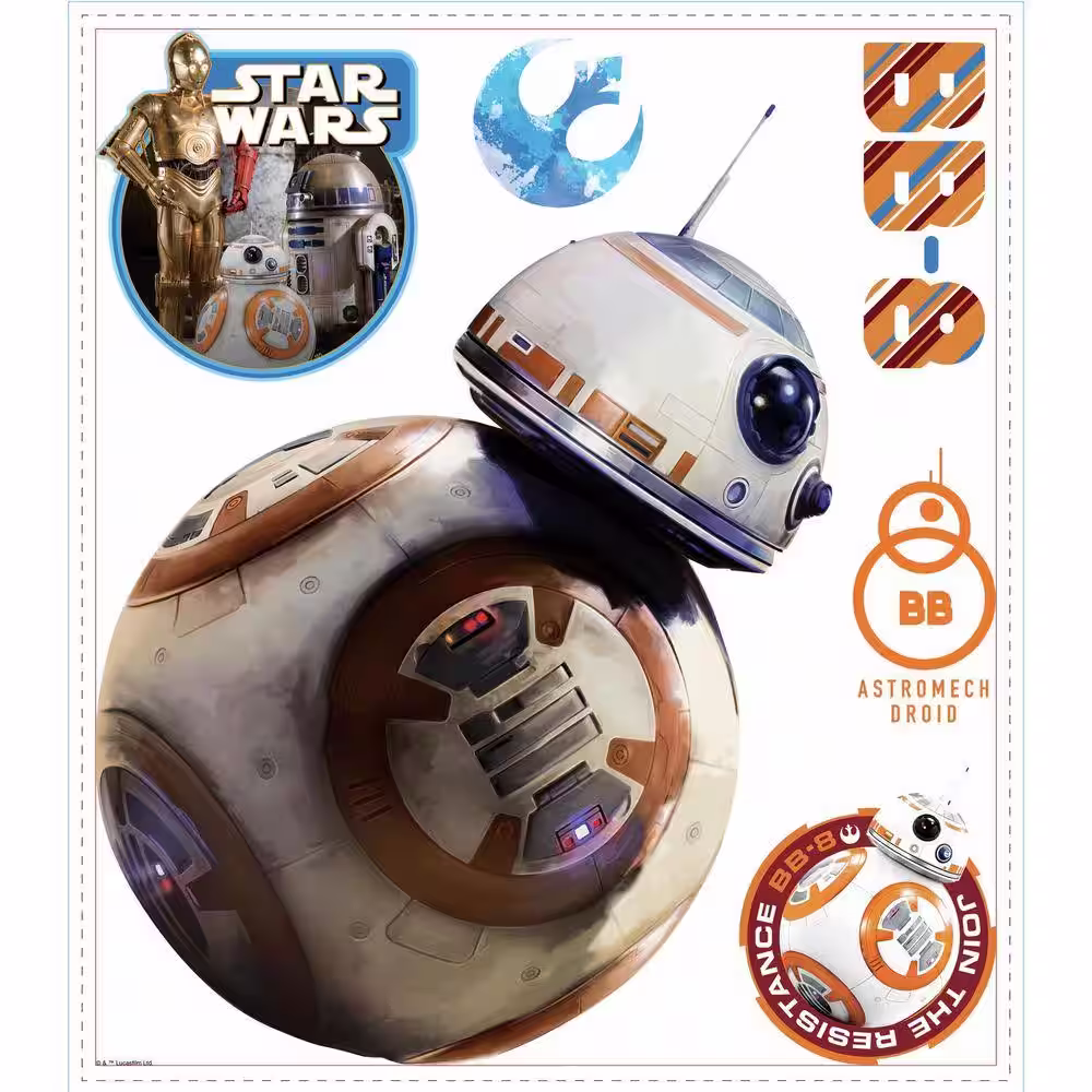 RoomMates 5 in. W x 19 in. H Star Wars EP VII BB-8 6-Piece Peel and Stick Giant Wall Decal